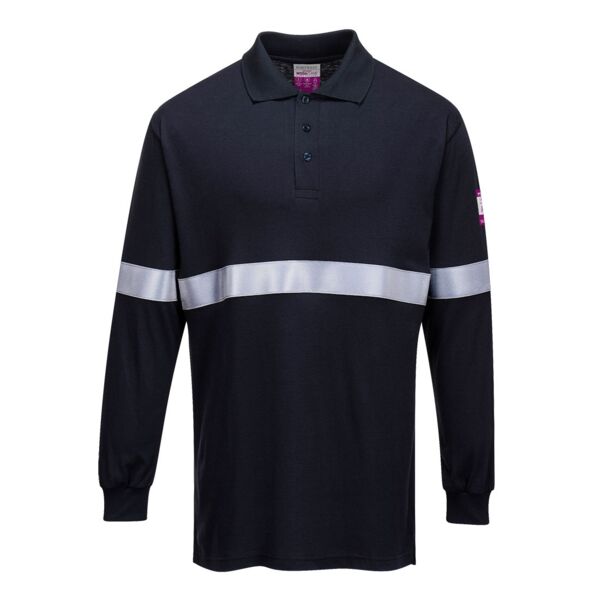 Flame Resistant Anti-Static Long Sleeve Polo Shirt with Reflective Tape Thumbnail